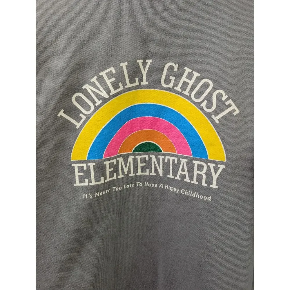 Lonely Ghost Elementary XL Grey Pullover Sweatshirt Rainbow